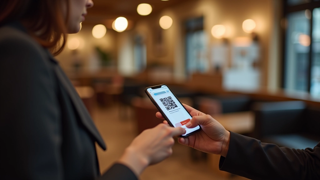 QR kód placení v restauraci, zákazník skenuje kod pomocí mobilního telefonu, pohodlné platební řešení